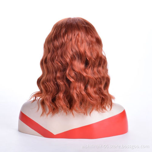 Synthetic red and brown cape curly hair wig, synthetic animation cosplay wig, cape curly hair wholesale